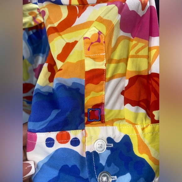 Shirt Dress Colorful Collar Shirt Liz Claiborne Size 12 w/ belt Red Yellow Blue - Picture 9 of 13